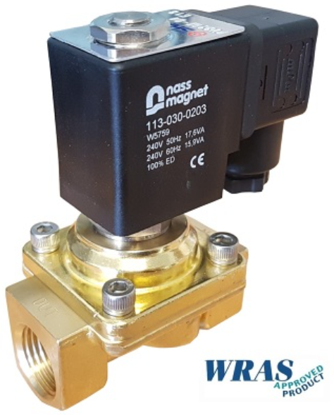 1/2 WRAS Brass water solenoid valve 0-10 Bar 2/2 N/Closed