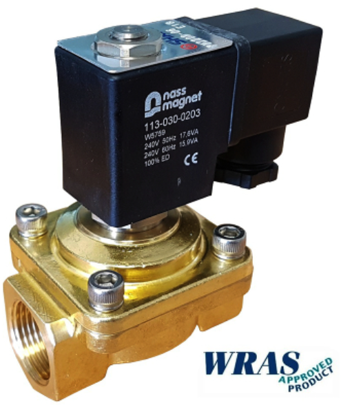 3/4 WRAS Brass water solenoid valve 0-10 Bar 2/2 N/Closed